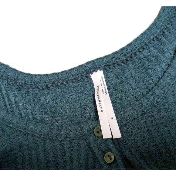 Anthropologie Henley Top Long Sleeve Waffle Knit top Turquoise/Tesl Size Large - Picture 3 of 7